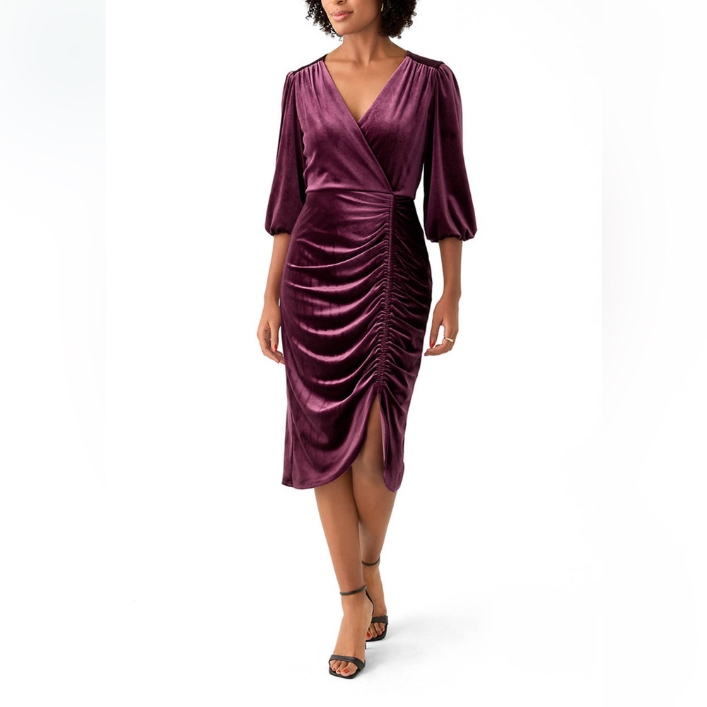Maison Tara Rich Purple Velvet Midi Dress